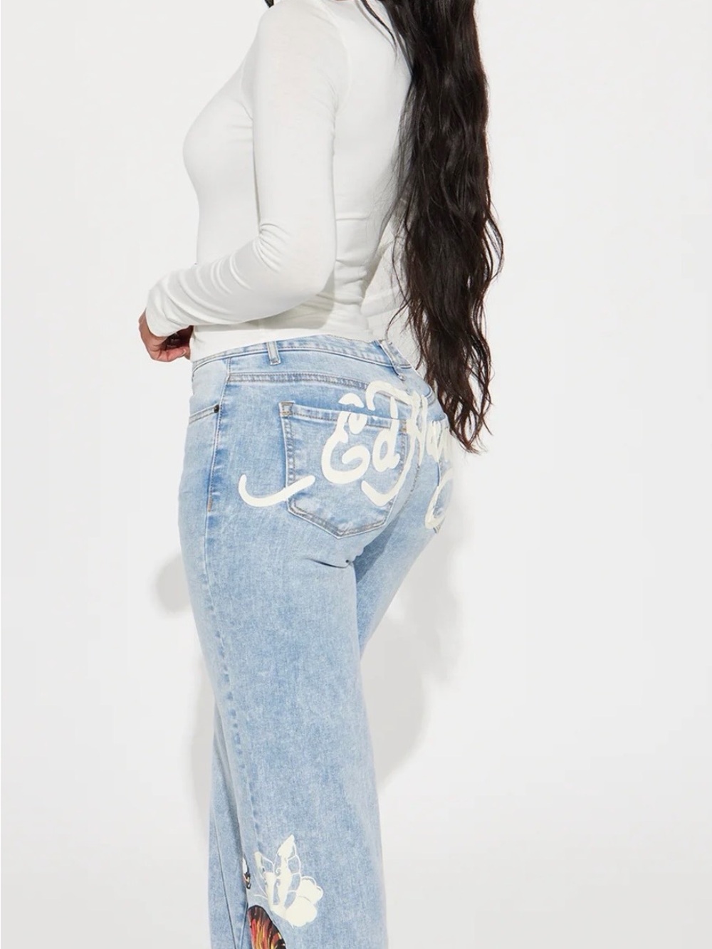 Ed Hardy Light Blue Denim Flare Jeans with White Script